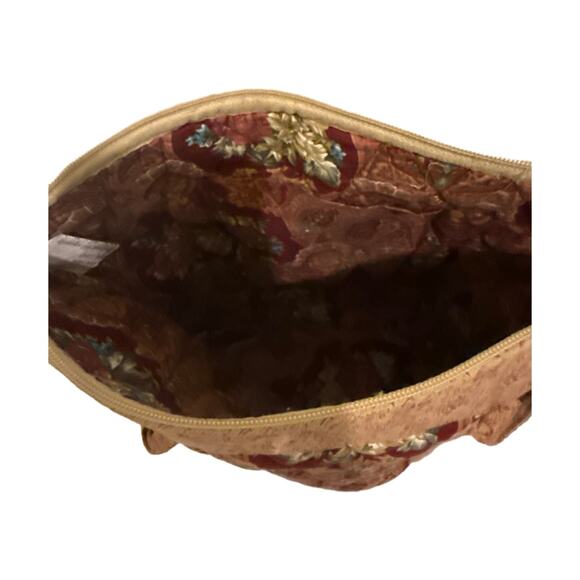 Tapestry Hobo Shoulder Bag Paisley Floral Quilted Zippered Tote Red Brown - Picture 3 of 6